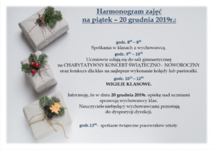 Read more about the article PLAN ZAJĘĆ PIĄTKOWYCH!! – #CORAZBLIŻEJŚWIĘTA